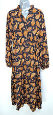 Paisley Blue Brown Long Sleeve Shirt Day Work Office Dress Large UK 14  E3556
