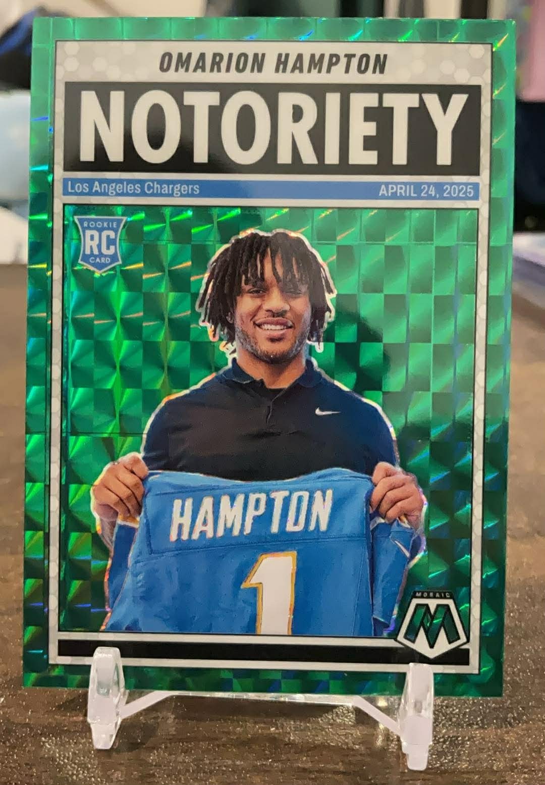 2025 Panini Mosaic - Notoriety Omarion Hampton #20 Green Mosaic Prizm (RC)
