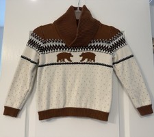 Boys Janie And Jack Fair Isle Brown Bear Pullover knit Sweater Size 5