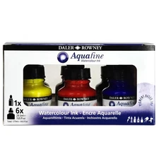 Daler-Rowney Aquafine Watercolor Ink Introduction Set 6/Pkg-Assorted Colors - 5A