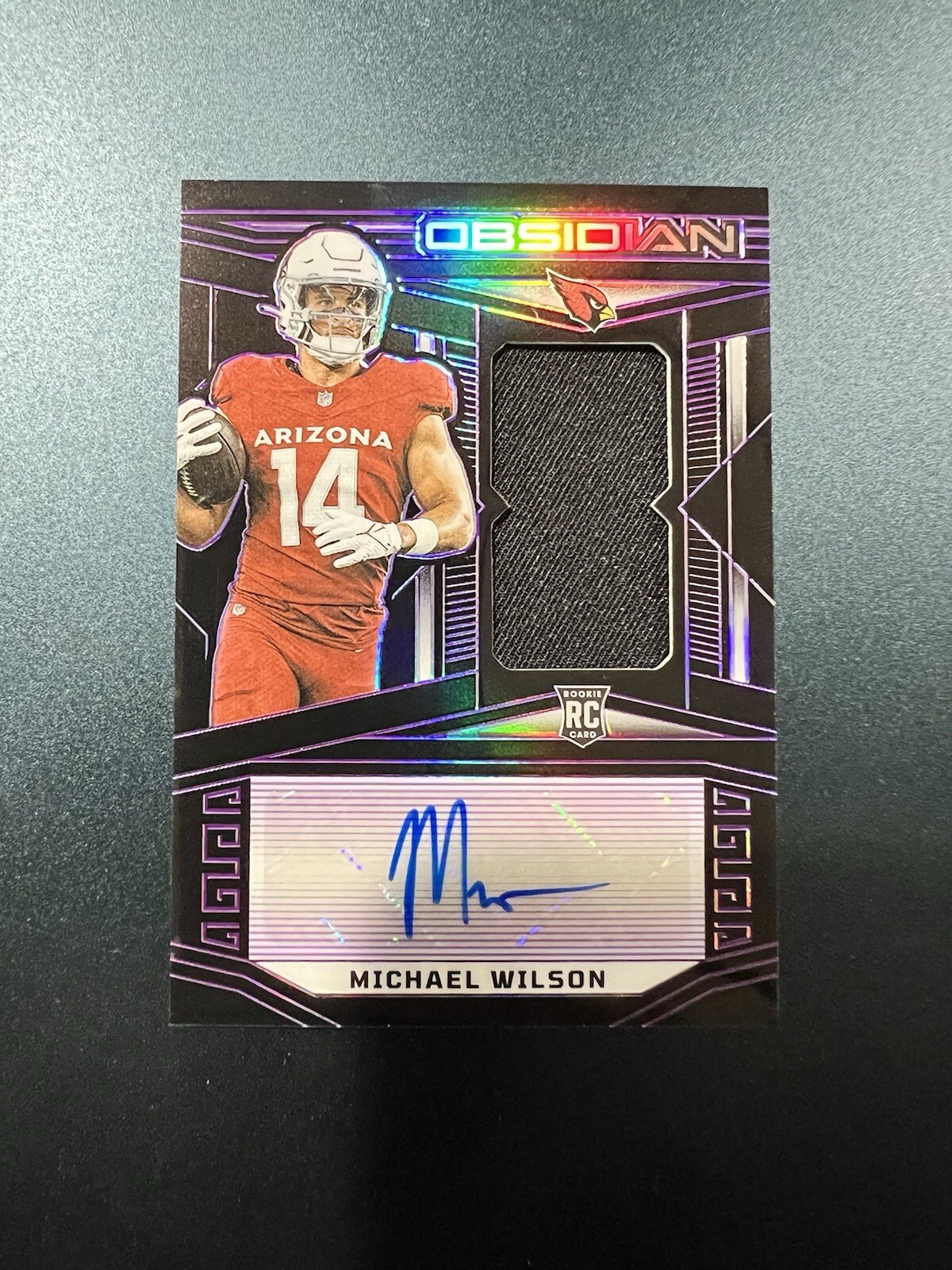 2023 Panini Michael Wilson Purple Obsidian Rookie Jumbo Patch Auto. Out of /75