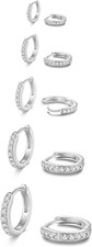 5 Pairs Tiny Huggie Hoop Earrings for Women, Lightweight Mini Cz/Cubic Zirconia