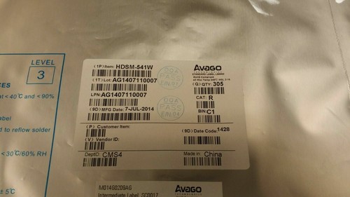 (1 PC) HDSM-541W AVAGO DISPLAY 7SEG 0.56" DBL WHITE 10-SMD ROHS - Picture 9 of 11