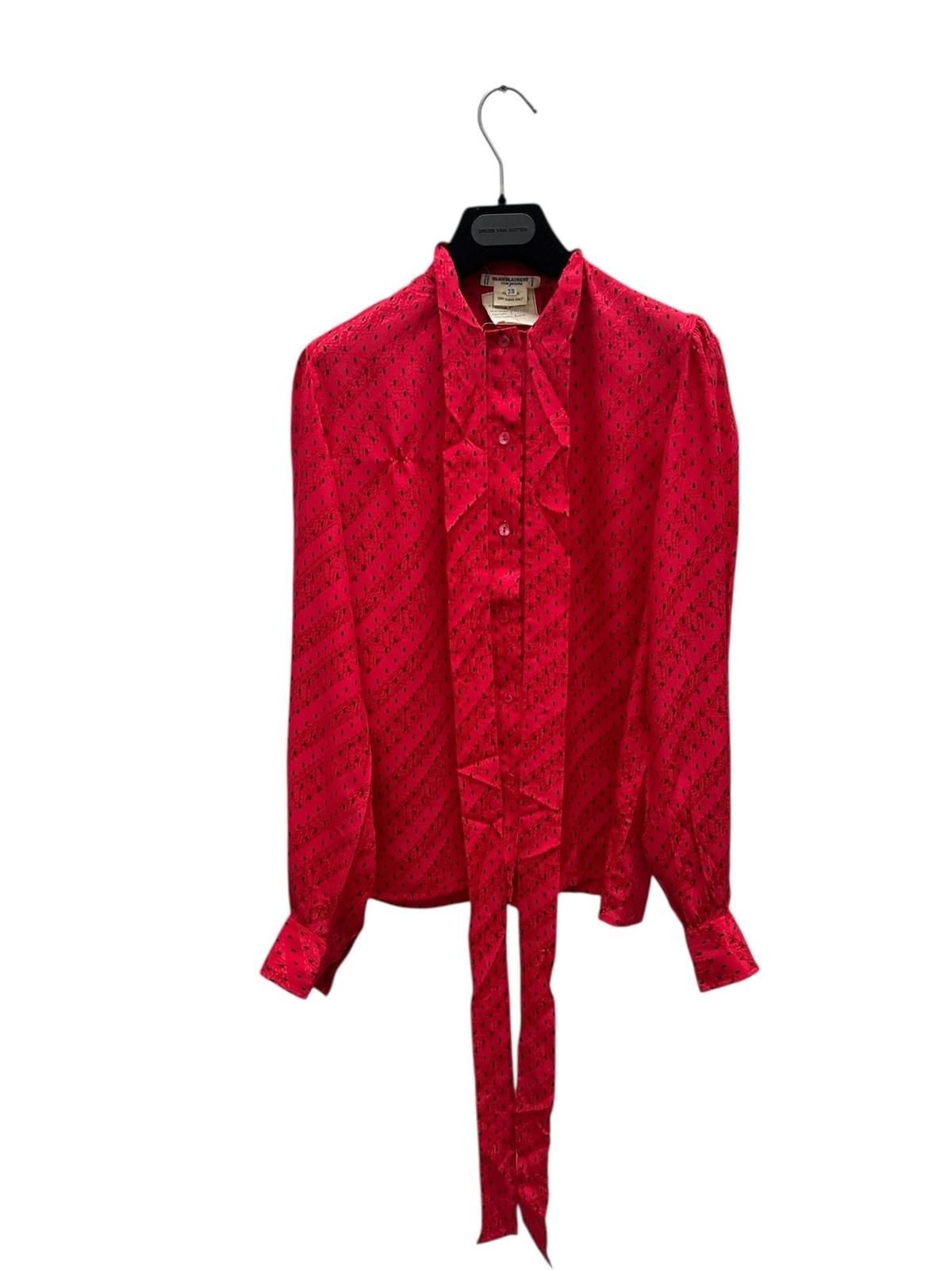 Blusa di seta rossa a pois Yves Saint Laurent anni 70 taglia FR 38 M