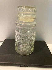 Vintage Planters Mr. Peanut 1984 Glass Canister Jar with Diamond design & Lid