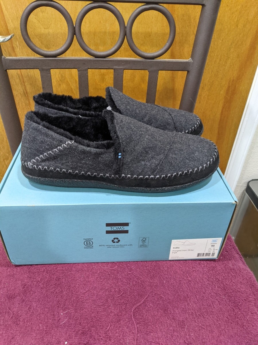 TOMS India Slipper Forged Iron Grey Felt Women's Faux Fur Lining