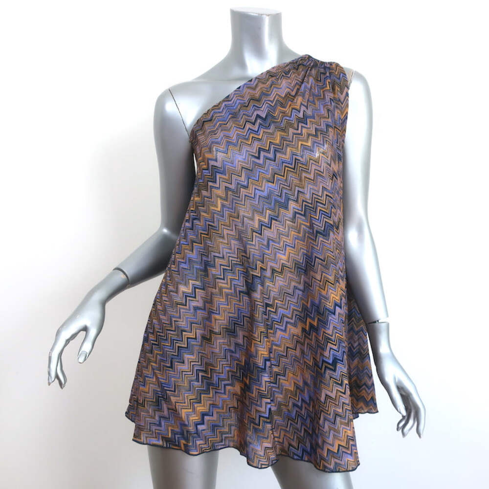 Missoni One-Shoulder Top Purple/Yellow Zig Zag Knit Size 38