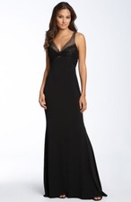 JS Boutique Matte Jersey with Knotted Mesh Bodice Gown Sz 14 Black