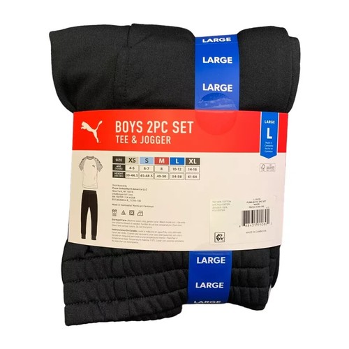 NEW Puma Boys Active 2 Piece Short Sleeve Tee and Jogger White/Black XL (14/16) - Picture 2 of 2
