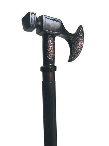Stylish Solid Brass Axe Head Handle Victorian handmade Wooden Walking Stick Cane - Picture 9 of 10