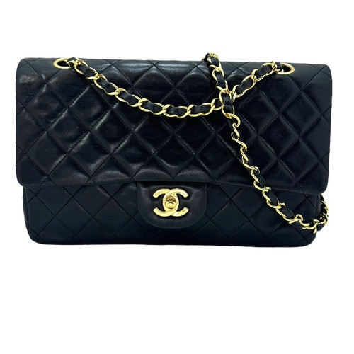 CHANEL Authentic Vintage Classic Paris Double Flap Black Lambskin Shoulder Bag