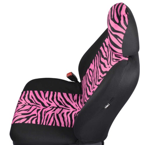 Hot Pink/Black Zebra Animal Print Full Seat Cover Set Fits Car Truck Van- 12 PC - Picture 5 of 12