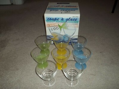Open Box Luminarc Sundae Dish 8 Piece Set Multi-Colored Made France Item #192069