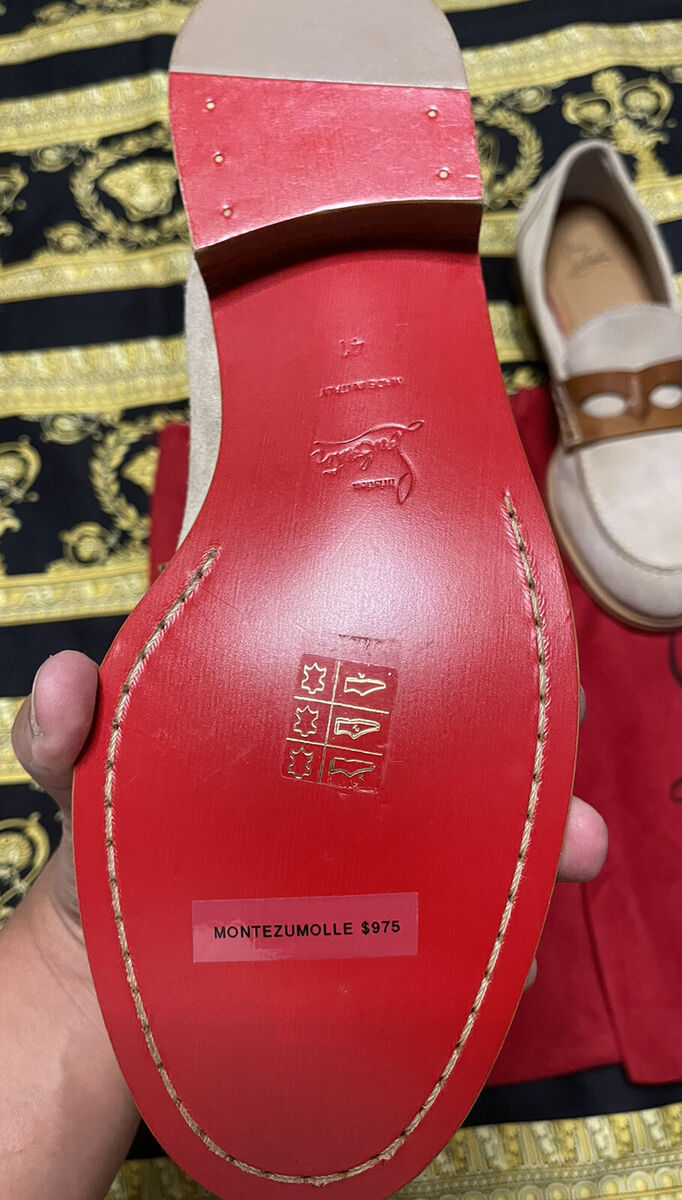 NEW CHRISTIAN LOUBOUTIN MONTEZUMOLLE PENNY LOAFERS TAN RED NEW CHRISTIAN LOUBOUTIN MONTEZUMOLLE PENNY LOAFERS TAN RED