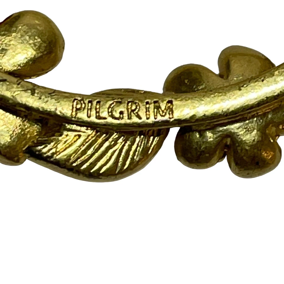 Брошь датского дизайна Pilgrim с подписью золотистый красный цветочный кристалл эмаль - Изображение 4 из 4