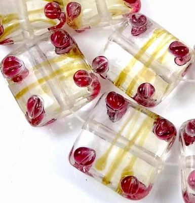 6 Lampwork Handmade Glass Ice purple Flower Petal Square Beads 16mm - image 1 of 3