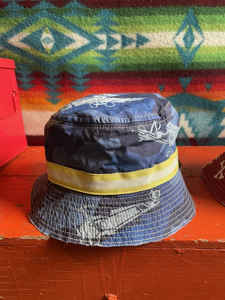 Mini Boden Cotton Bucket Hat Skulls Planes Lot 2 Boys Sz 7-10 Years Sun Foto 4 de 4