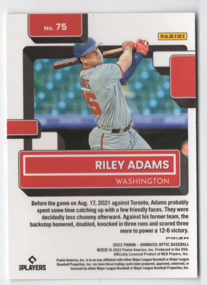 2022 DONRUSS OPTIC RATED ROOKIE HOLO Riley Adams Rookie Washington Nationals - Image 2 of 2