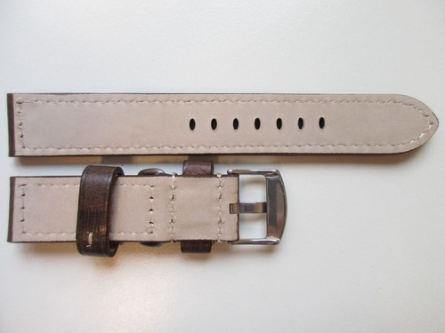 Mocha Marrón Piloto Clavo Liso XL Cuero 22 MM Correa de Reloj Metal Guardián - Imagen 5 de 5