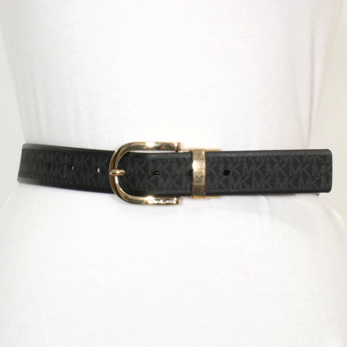 MICHAEL KORS Black Logo Print Reversible Leather Belt XL | eBay