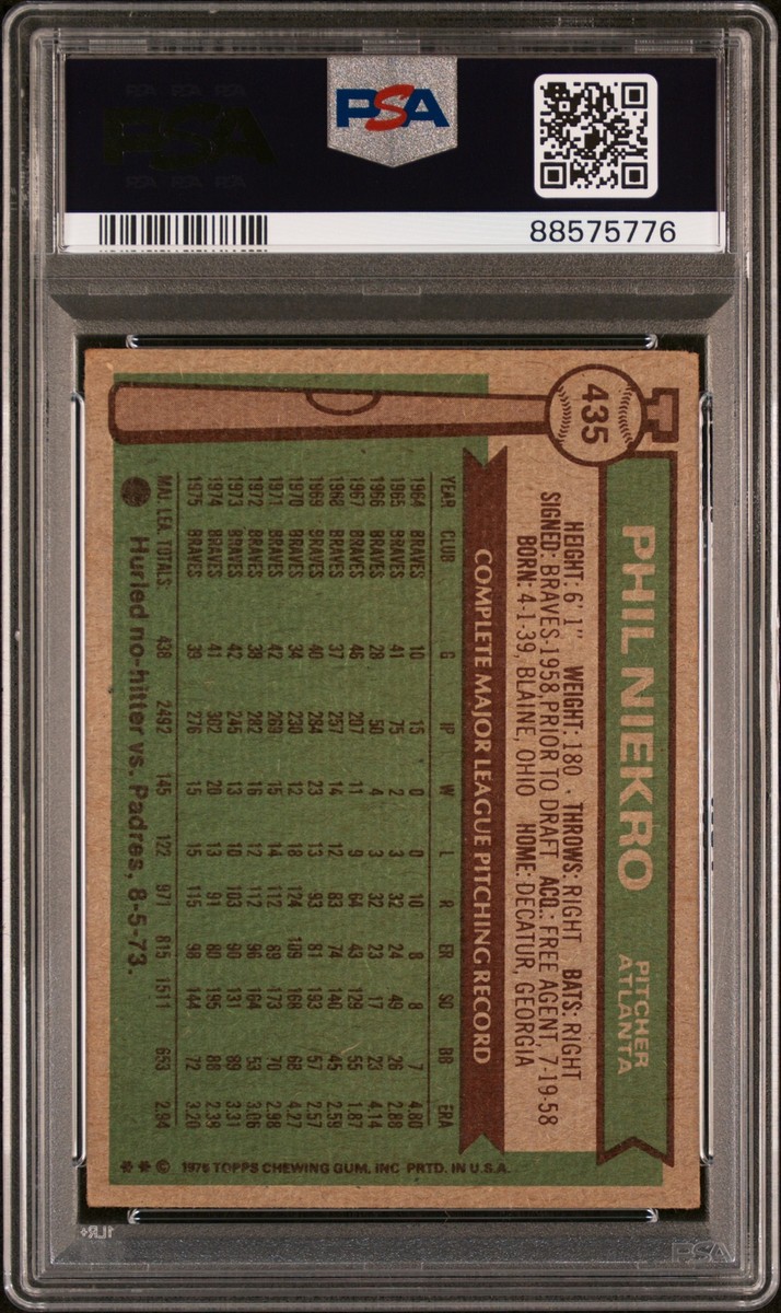 1976 TOPPS 435 PHIL NIEKRO VINTAGE CARD PSA 3 | eBay