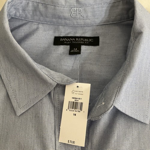 Camisa Banana Republic Mujer 14 Riley Ajuste A Medida Azul Abotonada Elastizada - NUEVA - Imagen 9 de 11