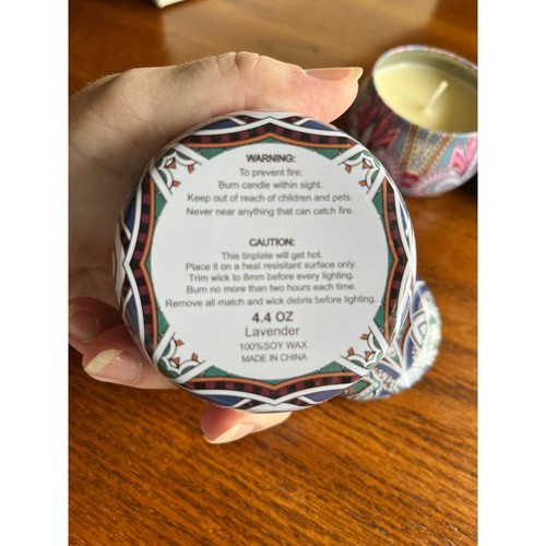Juego de 3 velas latas boho sin marca con aromas de higo gardenia y lavanda - Imagen 3 de 5