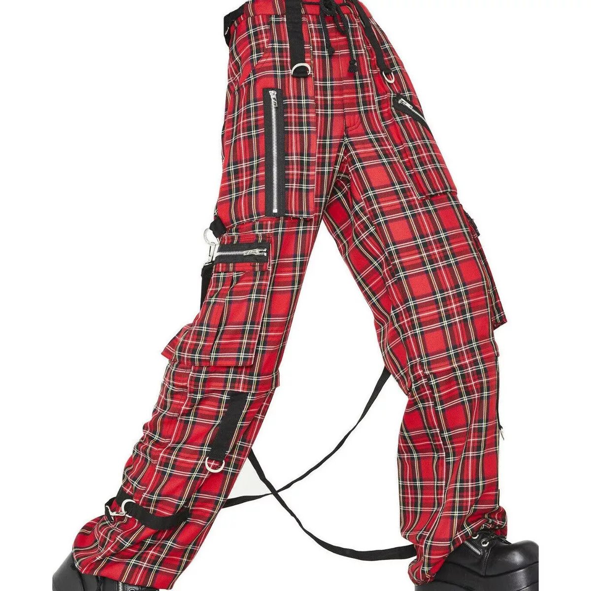 Gothic Bondage Red Plaid Men Pant Alternative Punk Rock EMO Trouser Pant Shorts