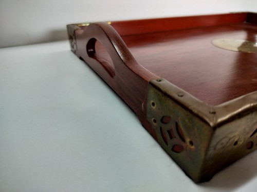 Vintage 17” by 11” Chinese Rosewood and Brass Serving Tray - Picture 11 of 13