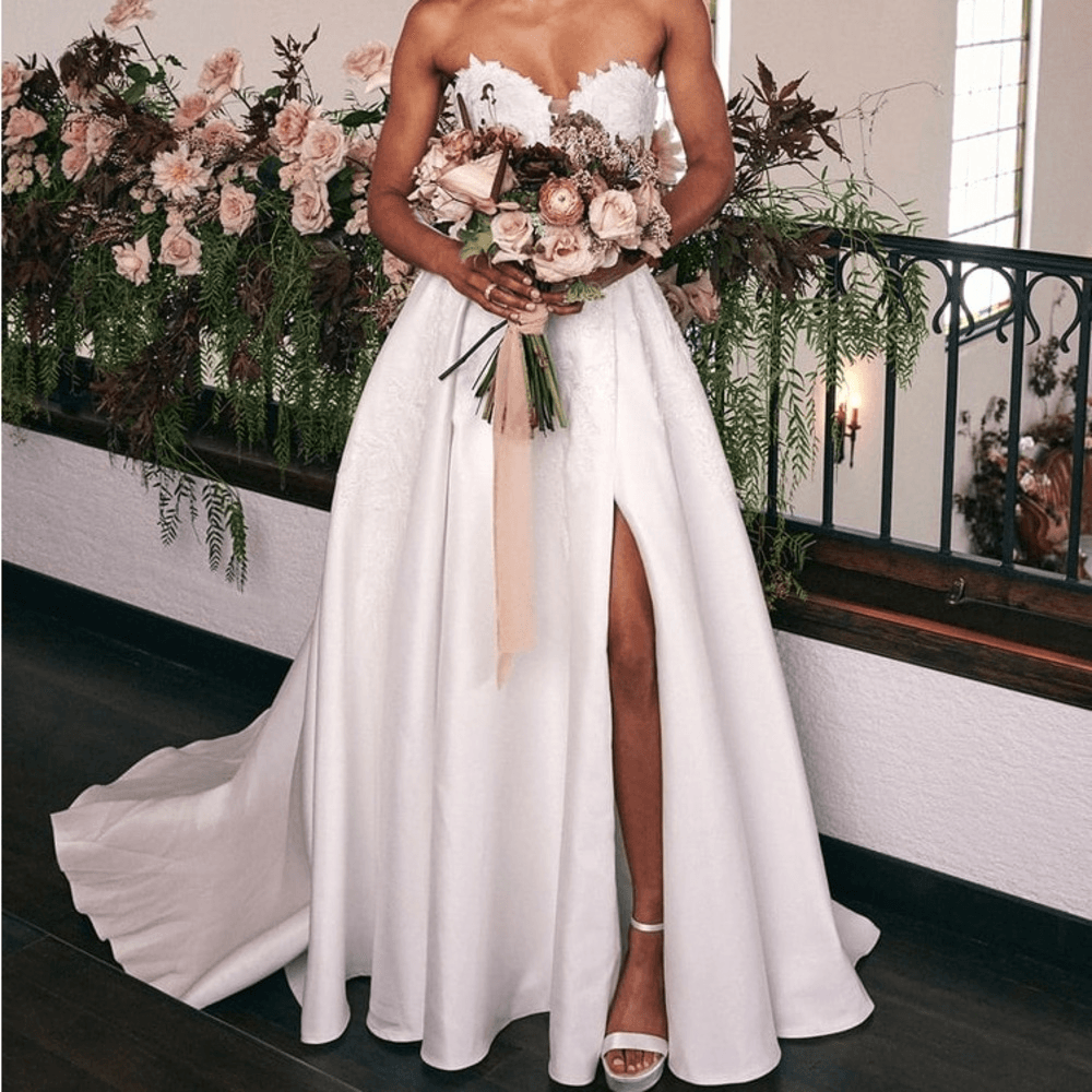 Lulus Now and Always White Beaded Embroidered Strapless Wedding Gown 4 |  eBay