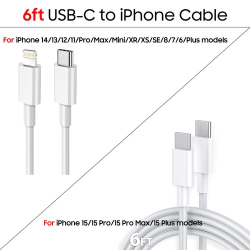 OEM Original iPhone 15 14 13 12 Pro Max Charger Cable 3/6/10ft 20W Power Adapter - Picture 11 of 19