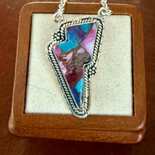 Stunning Purple Dahlia Lightening Bolt Necklace Western Pendant Sterling Silver