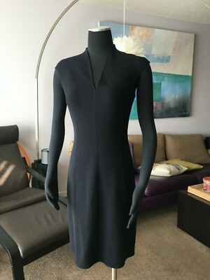 AUTH ESCADA CAP SLEEVE V-NECK WOOL STRETCH DRESS Sz 34 / SMALL US