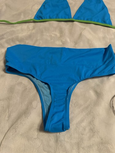 VTG 80s UJENA Swimwear 2 Pc Blue Thong Bikini Waist 33-36 Size 16/18? - Picture 8 of 24