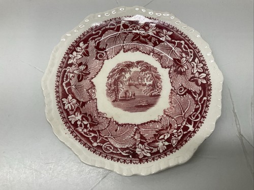Set Of 4 Mason's Vista Round Platter 6” Red/Pink Transferware Ironstone - Picture 6 of 11