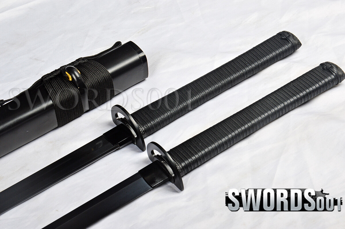sharp black blade double japanese ninja swords katana carbon