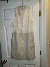 Ann Taylor Loft Dress Sleeveless Ruffle Neckline Metallic Linen Skirt Sz 8