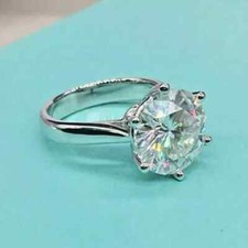 2 Ct Round Cut Real Moissanite Solitaire Women's Ring 14K White Gold Plated