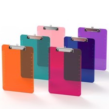 Bulk Clipboards 8.5x11 Plastic Colored Clear Ruler Low Profile Clip 6 PCS