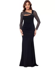 Betsy Adam Womens Embellished Gown BlackSilverGunmetal 12 14 10 8