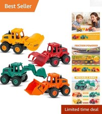 Colorful 4-Pack Friction Powered Construction Trucks - Perfect for 3 Olds