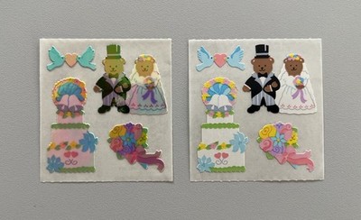  2 Sandylion Stickerabschnitte - Bärehochzeit - Pearly/Kromekote 