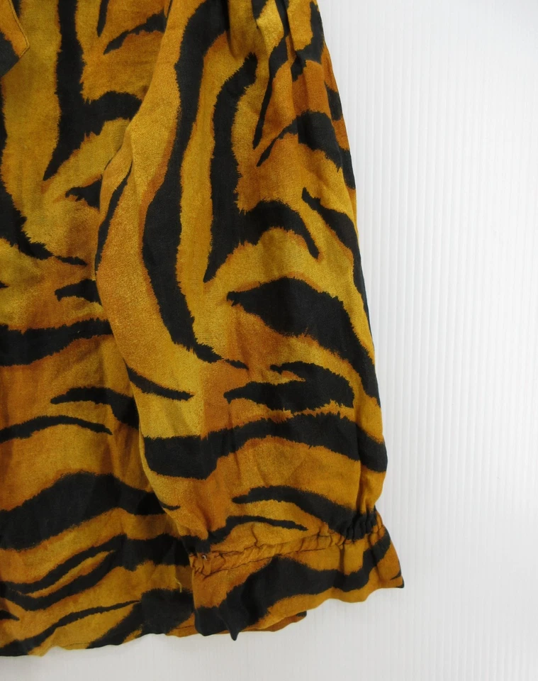 Blusa Byblos Top Mujer Mediana Amarilla Lino Estampado Animal Tigre Italia IT 42 * Foto 3 de 4