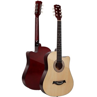 Moukey 38'' Acoustic Guitar Bundle Basswood + Strap Gig Bag Pick  String Natural