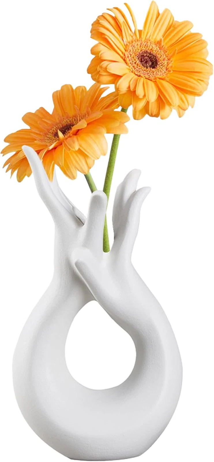 Minimalist White Ceramic Vase, Modern Hand Shaped Flower Vase for Entryway, Shel