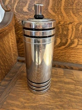 Vintage Art Deco Chase Gaiety Chrome Black Strip Cocktail Shaker 11 1/2 In