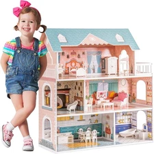 Robud Lady Wooden Dollhouse 28 Accessories Furniture Toy Child Gift