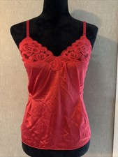 Vintage Vanity Fair Red Nylon Camisole 32 Floral Lace Satin Lingerie Top 70s