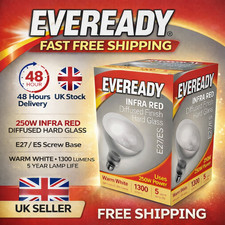 Eveready 250W Heat Lamp Bulb E27 ES Screw Clear Warm White 1300lm