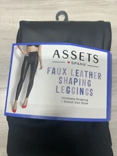 ASSETS by SPANX WOMEN’S ALL OVER FAUX LEATHER LEGGINGS, BLACK, LG- FREE SHIP